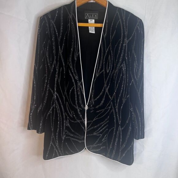 Alex Evenings Black Beaded Vneck Cocktail Evening Dressy Cardigan Jacket Size XL - Picture 9 of 9